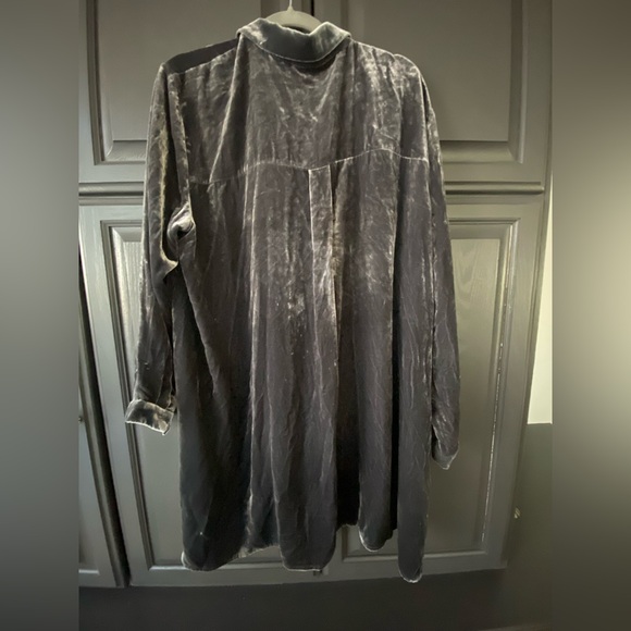 Eileen Fisher Velvet Button Up Shirt Graphite 1X Silk Blend Oversized - Picture 9 of 11